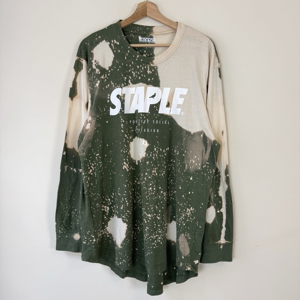 Staple Pigeon Skate Logo Olive Green Tye Dye Graphic Long Sleeve Tee Shirt